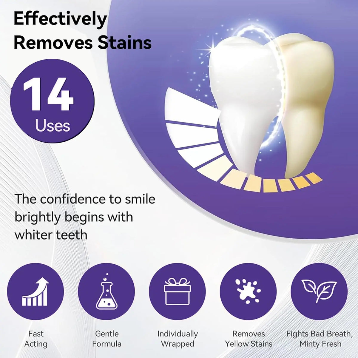 7Pcs Premium Purple Whitening Strips Professional Tooth Stain Removal Brighten Kit Deep Stain Cleaning for Sensitive Teeth