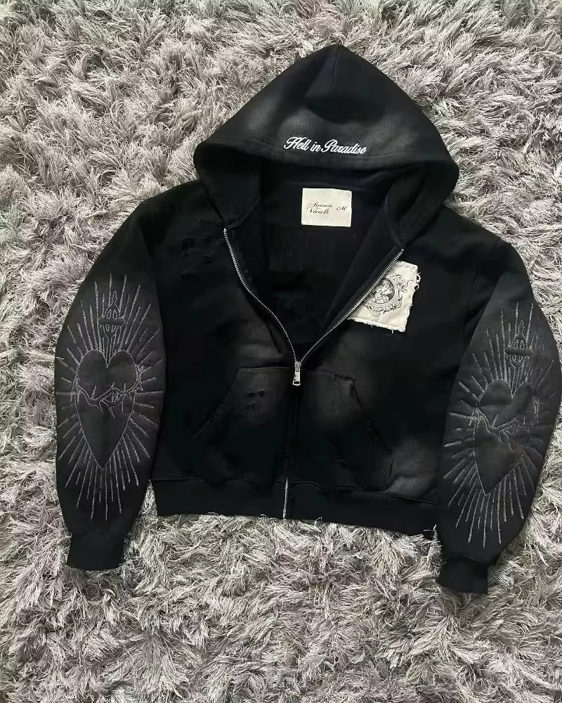 American Street Hip Hop Joker Fur Collar Zipper Hoodie Women Harajuku Y2K New Fashion Vintage Sweatshirt Unisex Punk Warm Hoodie